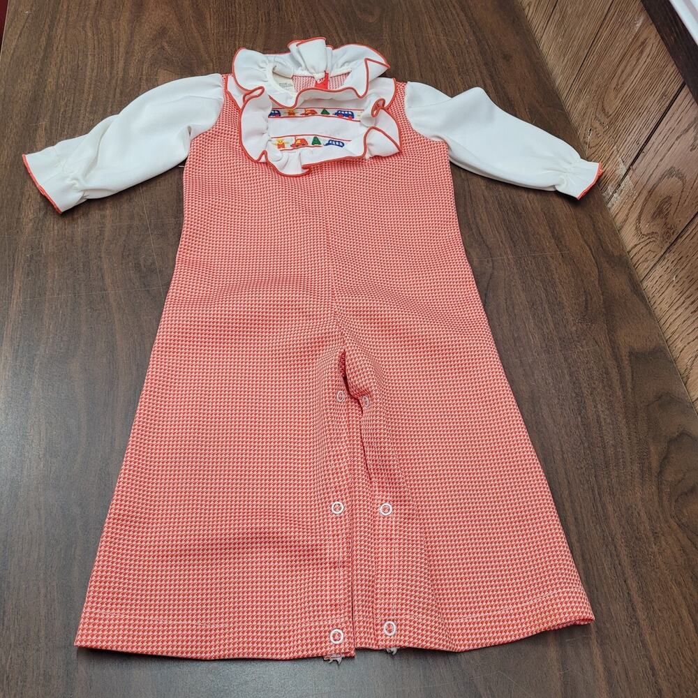 Red Transportation Herringbone Romper Vtg Toddler Wide Leg Jumpsuit Pert'n Sassy